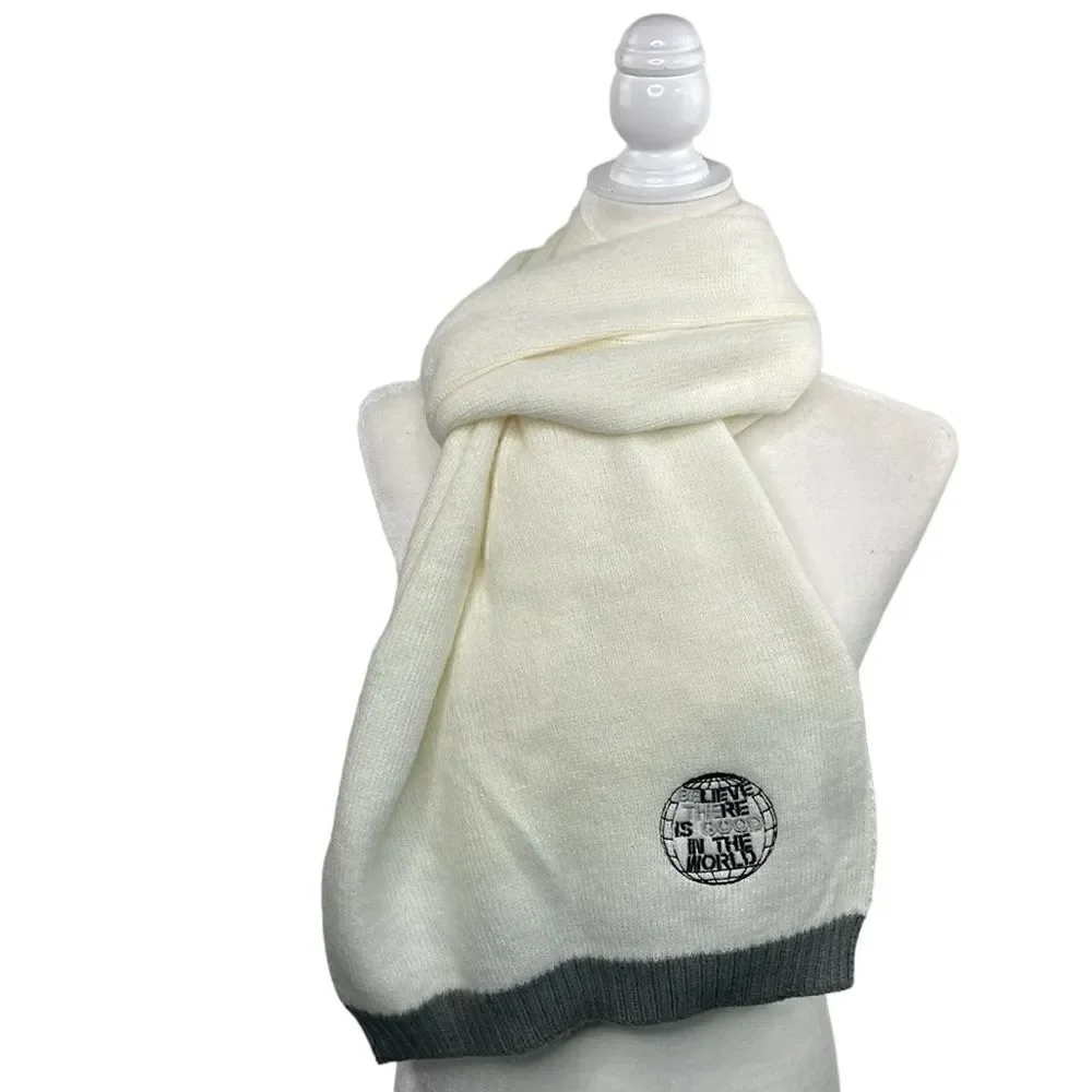 SCARF Tight Knit Rectangular Cream and Gray cozy warm